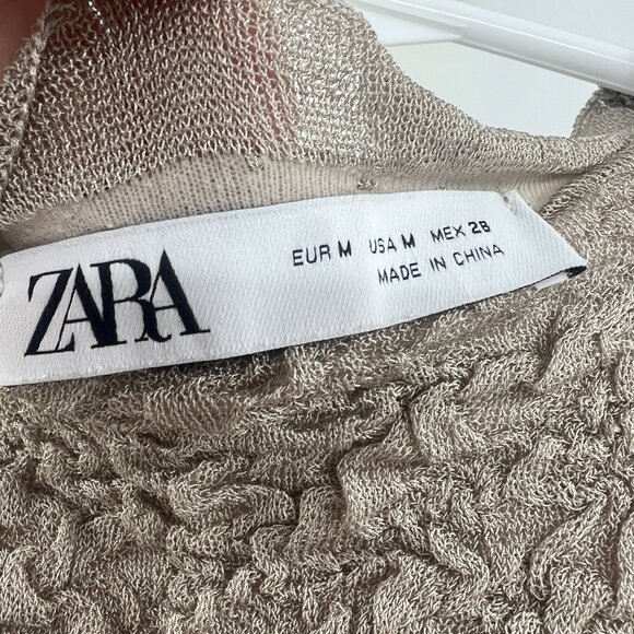 Zara Wrinkle Effect Knit Top in Beige Women's Medium - Picture 3 of 4
